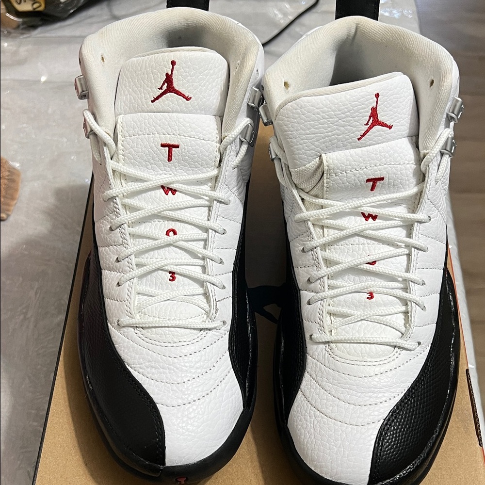 Jordan White and Black Sneakers with Red Details